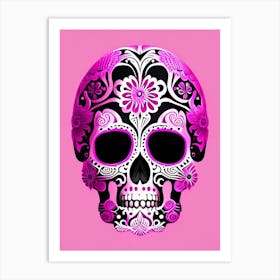 Skull With Mandala Patterns 1 Pink Mexican Art Print