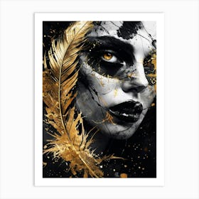 Golden Feather Abstract Elegance Digital Art Art Print