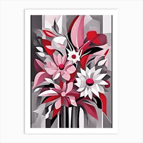 Pink Flowers Cubist Style Art Print