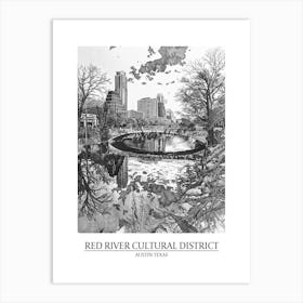 Red River Cultural District Austin Texas Black And White Drawing 3 Poster Art Print