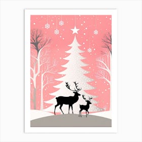 Christmas Tree And Deer, Rein deer, Christmas Tree art, Christmas Tree, Christmas vector art, Vector Art, Christmas art, Christmas, pink and white 2 Art Print