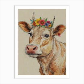 Cow With Flower Crown Art Print