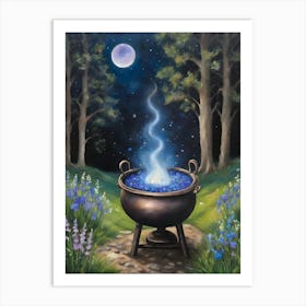Beltane Cauldron by Sarah Valentine ~ Full Moon Herbs Crystals Magick Bluebells Art Print