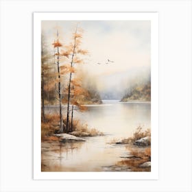 Lake In The Woods In Autumn, Painting 53 Art Print