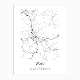 Worb,Switzerland Minimalist Map Art Print