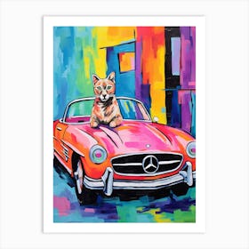 Mercedes Benz 300sl Vintage Car With A Cat, Matisse Style Painting 2 Art Print