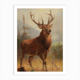 Vintage Stag In A Field Art Print