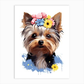 Yorkshire Terrier Portrait With A Flower Crown, Matisse Painting Style 3 Art Print