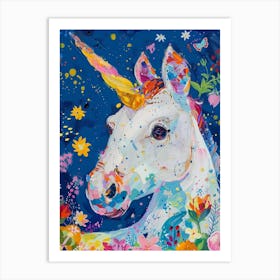 Unicorn Painted Portrait Floral Rainbow 2 Art Print