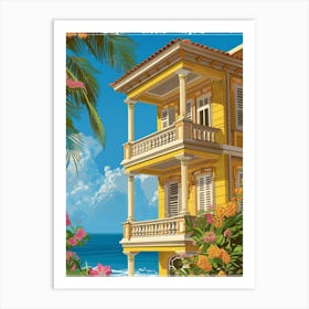 Yellow House On The Beach 1 Art Print