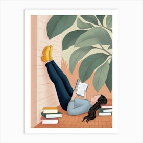 Illustration Of A Woman Reading A Book 1 Art Print