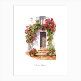 Valencia, Spain   Mediterranean Doors Watercolour Painting 4 Poster Art Print