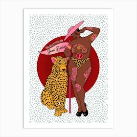 Tattooed Body Positive Babe And Leopard Art Print