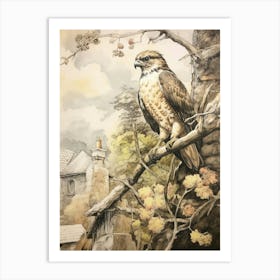 Storybook Animal Watercolour Hawk 2 Art Print