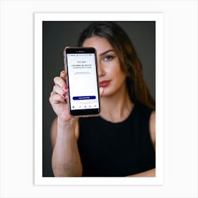 Portrait Of A Woman Holding Up A Smartphone Art Print