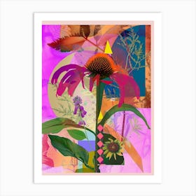 Coneflower 4 Neon Flower Collage Art Print