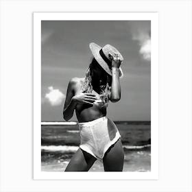 Naked Coastal Cowgirl Black And White Fashion Feminist Art Print