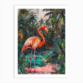 Greater Flamingo Italy Tropical Illustration 4 Art Print