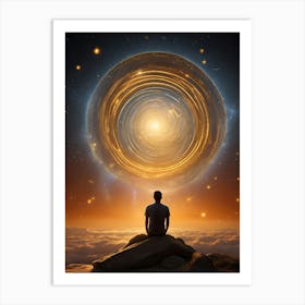 Man Sitting On Top Of A Mountain Art Print