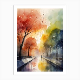 Watercolor Of Autumn Trees 11 Art Print