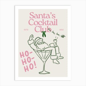 Santa’s Cocktail Club | Trendy Preppy Ho Ho Ho Christmas 3 Art Print