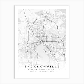 Jacksonville Florida Usa White Map Art Print