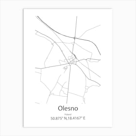 Olesno,Poland Minimalist Map Art Print