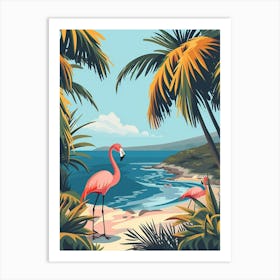 Greater Flamingo Greece Tropical Illustration 2 Art Print