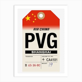 Shanghai (PVG) China Vintage Airline Luggage Tag Art Print