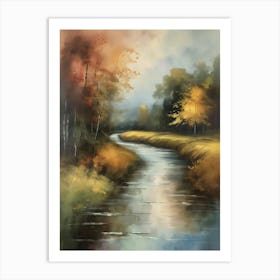 Autumn forest river.Printable Wall Art, Vintage Landscape, Farmhouse Wall Decorations, Vintage Landscape Oil Painting.2 Art Print