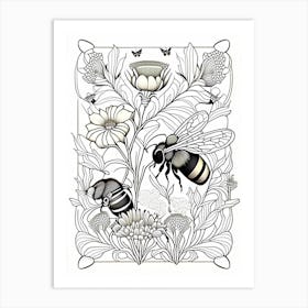 Bees 3 William Morris Style Art Print