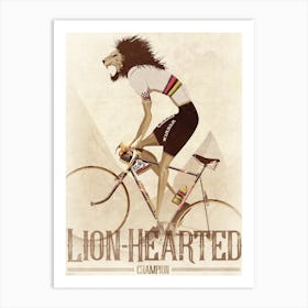 Lion Hearted Vintage Style Cyclist Art Print