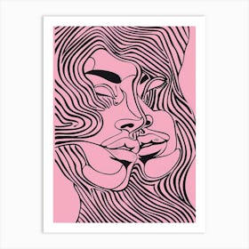 Minimalist Portrait Line Pink Woman 10 Art Print