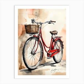 Watercolor Of A Red Bicycle Art Print