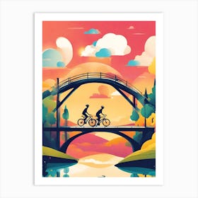 Two Cyclists On A Bridge 2 Art Print