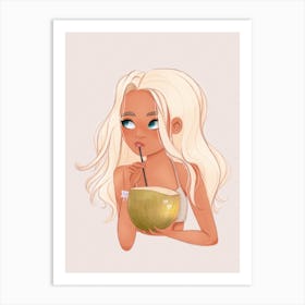Coconut Beach Girl Art Print