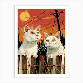 Two White Cats At Sunset Art Print