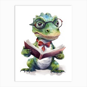 Smart Baby T Rex Dinosaur Wearing Glasses Watercolour Illustration 1 Art Print