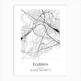 Ecublens,Switzerland Minimalist Map Art Print