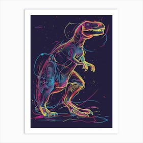 Neon Colourful Dinosaur Scribble Art Print
