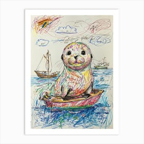 Seal In A Boat Art Print