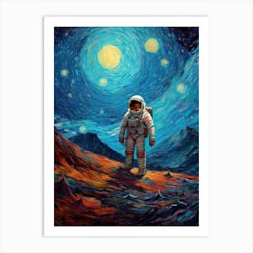 Astronaut In A Starry Night 4 Art Print