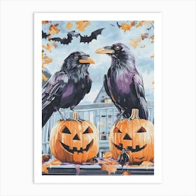 Ravens On Pumpkins Art Print