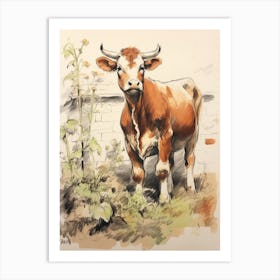 Storybook Animal Watercolour Cow 1 Art Print