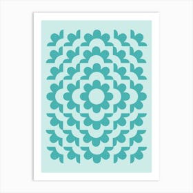 Abstract Geometric Flower Pattern 8 in teal blue green, midcentury modern boho Art Print