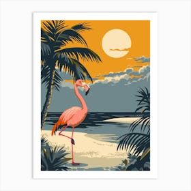 Greater Flamingo Flamingo Beach Bonaire Tropical Illustration 3 Art Print