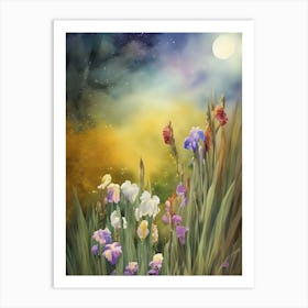 Night Landscape With Irises Art Print