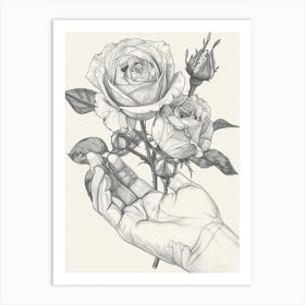 Rose In A Hand Line Drawing 1 Art Print
