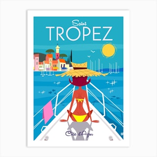 Saint Tropez Poster Blue Art Print