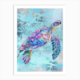 Textured Blue Sea Turtle Painting 5 Art Print